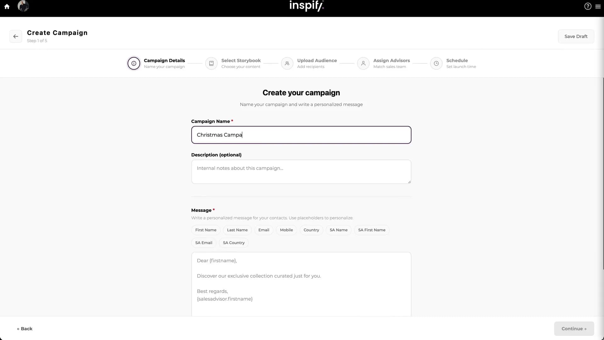 INSPIFY Studio — campaign creation walkthrough